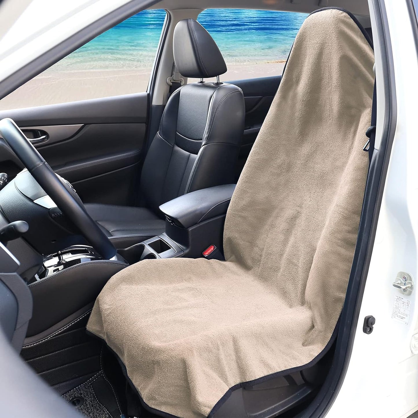 Towel Waterproof Car Seat Cover Beige for Trucks SUV Fitness Athletes Pets Gym and Water Sport