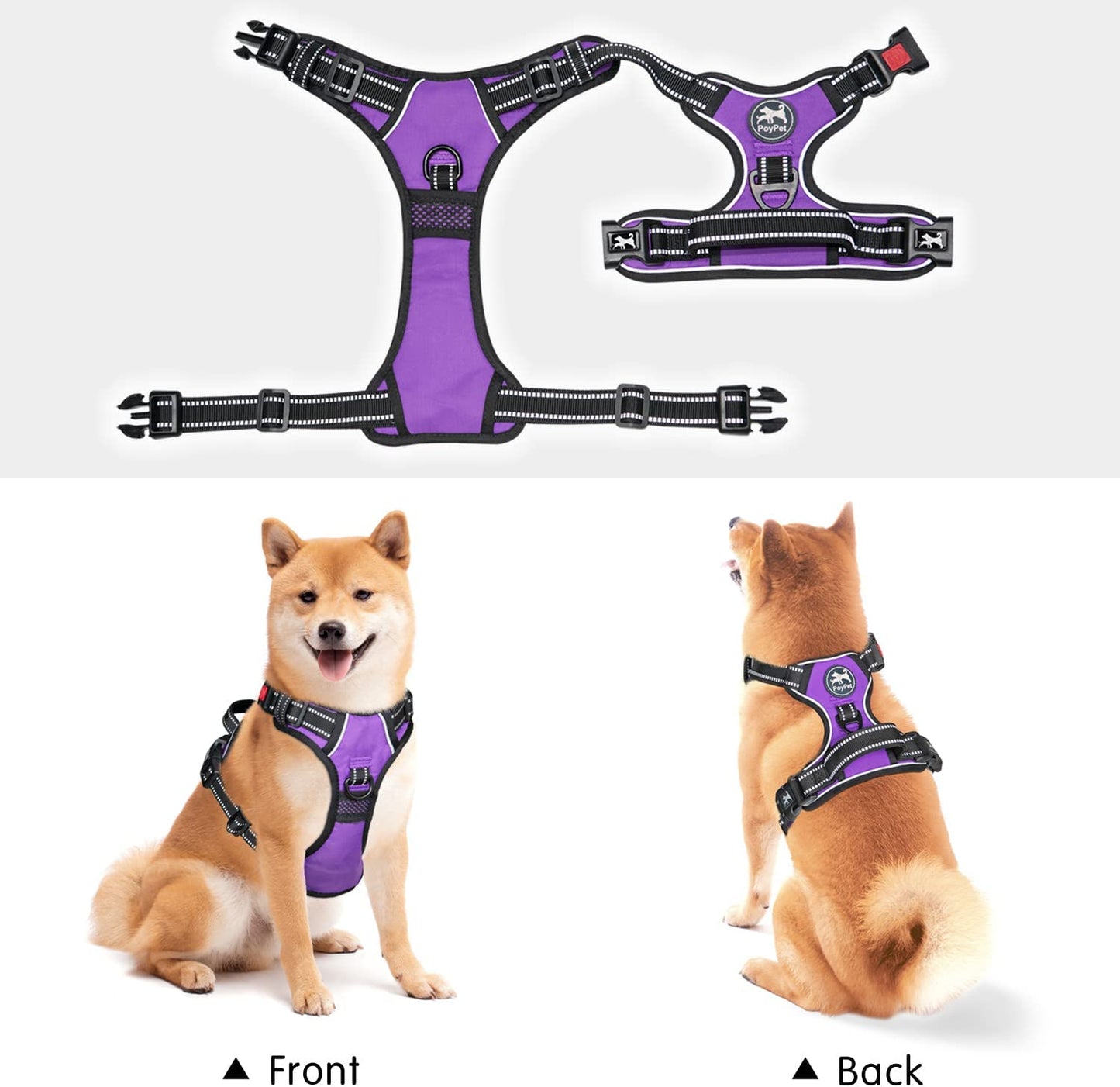 No Pull Dog Harness, No Choke Front Lead Dog Reflective Harness, Adjustable Soft Padded Pet Vest with Easy Control Handle for Small to Large Dogs