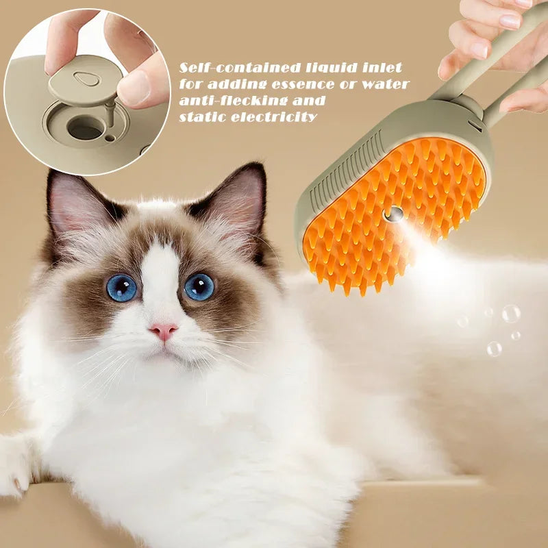 3In1 Cat Steam Brush Steamy Dog Brush Electric Anti-Splashing Brush with Steam Spray Massage Pet Grooming Comb Hair Removal Comb