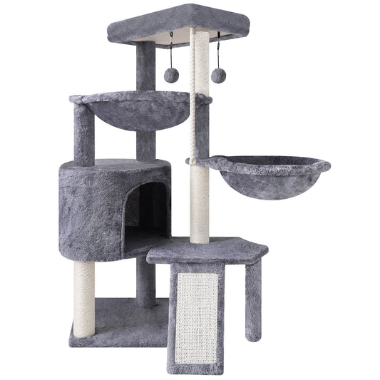 Cat Tree Cat Tower with Cat Scratching Posts,Activity Centre Climbing Tree Cat Furniture with Cat Condo and Two Hammocks,Beige