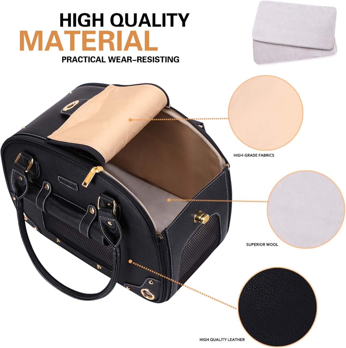 Dog Carrier, Pet Carrier, Dog Purse, Foldable Waterproof Premium PU Leather Pet Travel Portable Bag Carrier for Cat and Small Dog Home & Outdoor