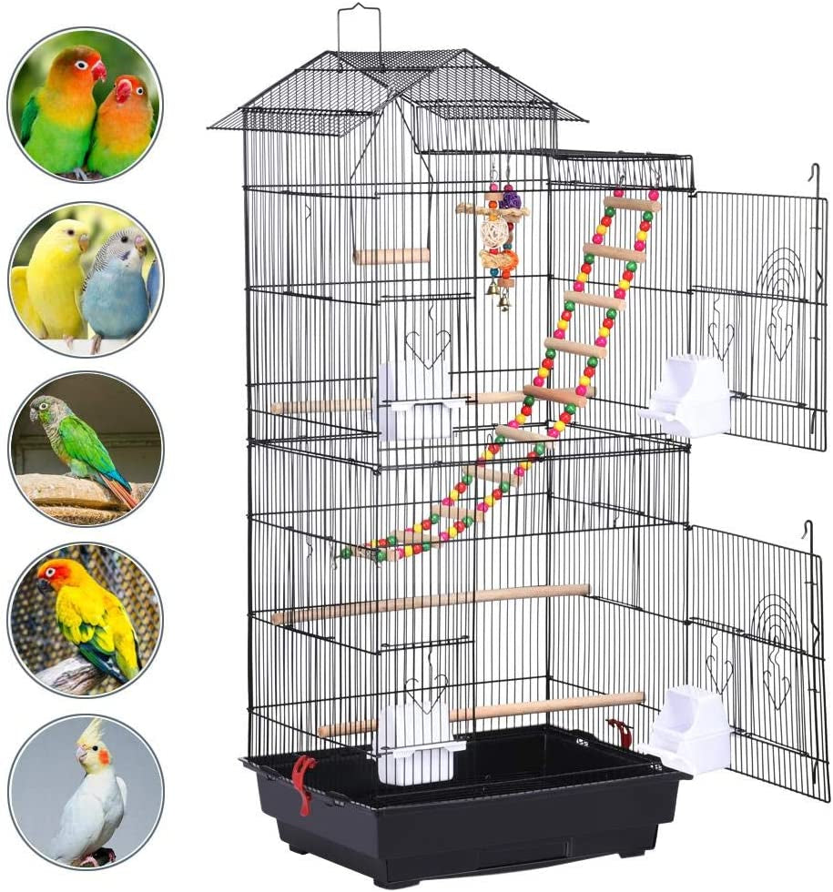 39-Inch Roof Top Large Flight Parrot Bird Cage for Small Quaker Parrot Cockatiel Sun Parakeet Green Cheek Conure Budgie Finch Lovebird Canary Pet Bird Cage W/Toys