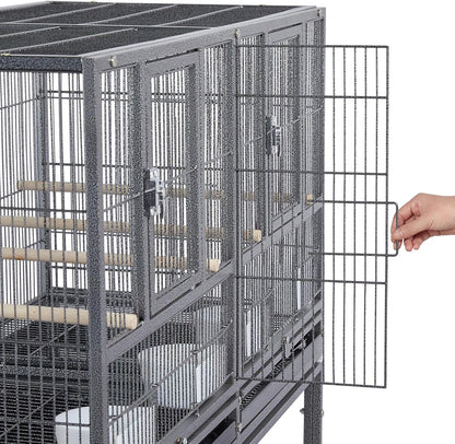 41.5" Stackable Divided Breeder Breeding Parakeet Bird Cage for Canaries Cockatiels Lovebirds Finches Budgies Small Parrots with Rolling Stand, Black