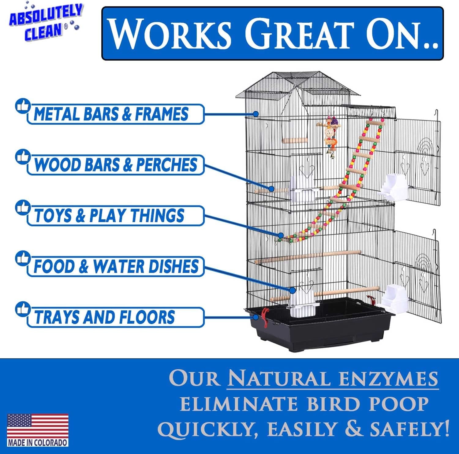 Amazing Bird Cage Cleaner and Deodorizer - Just Spray/Wipe - Safely & Easily Removes Bird Messes Quickly and Easily - Made in the USA