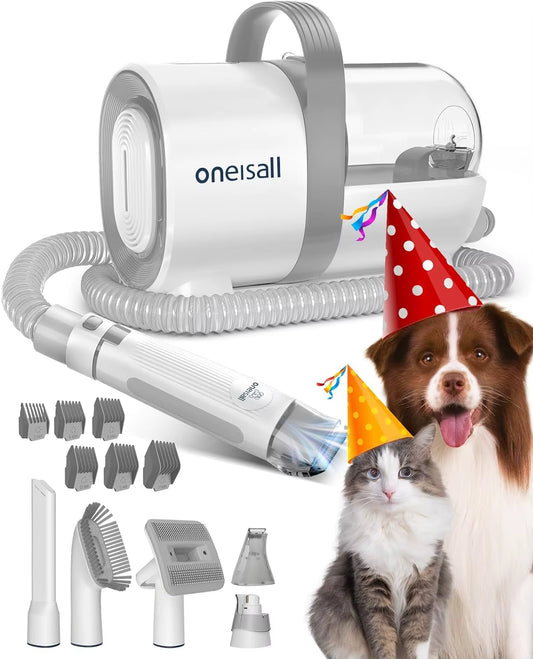 Oneisall Dog Hair Vacuum & Dog Grooming Kit, Pet Grooming Vacuum with Pet Clipper Nail Grinder, 1.5L Dust Cup Dog Brush Vacuum