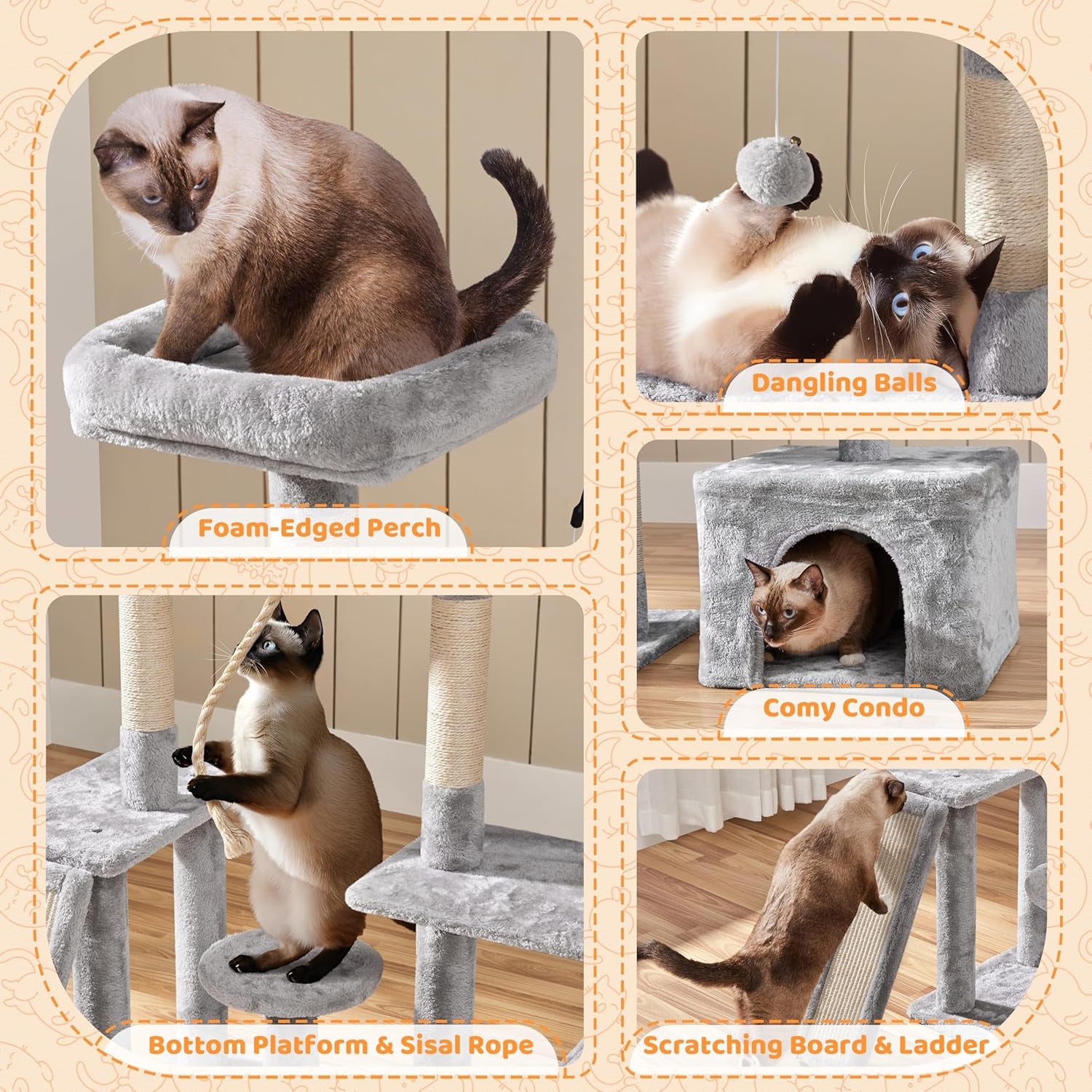 Multi-Level Cat Tree Cat Tower for Indoor Cats, Cat Condo with Scratching Posts, Cat Furniture Play Center, Plush Perch, Rotatable Cat Tree for Kittens/Large Cat, Light Gray