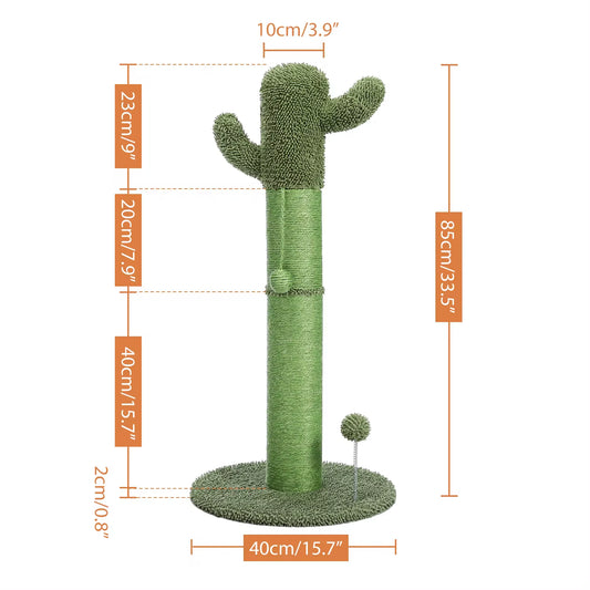 Cactus Cat Tree Scratcher with Hanging Ball Fully Wrapped Sisal Scratching Post and Pad for Indoor Stable Furniture Protectors