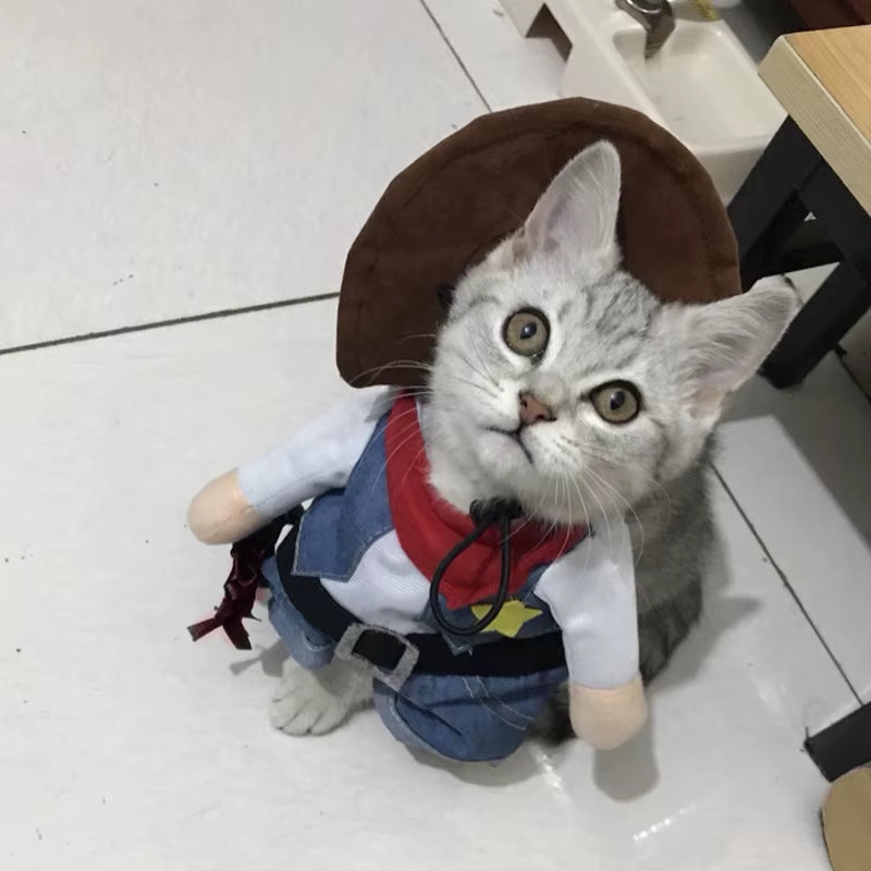 Pet Dog Cat Costume Cowboy Jeans Hoodie Shirts Halloween Costume Jumpsuit Puppy Clothes Funny Coat