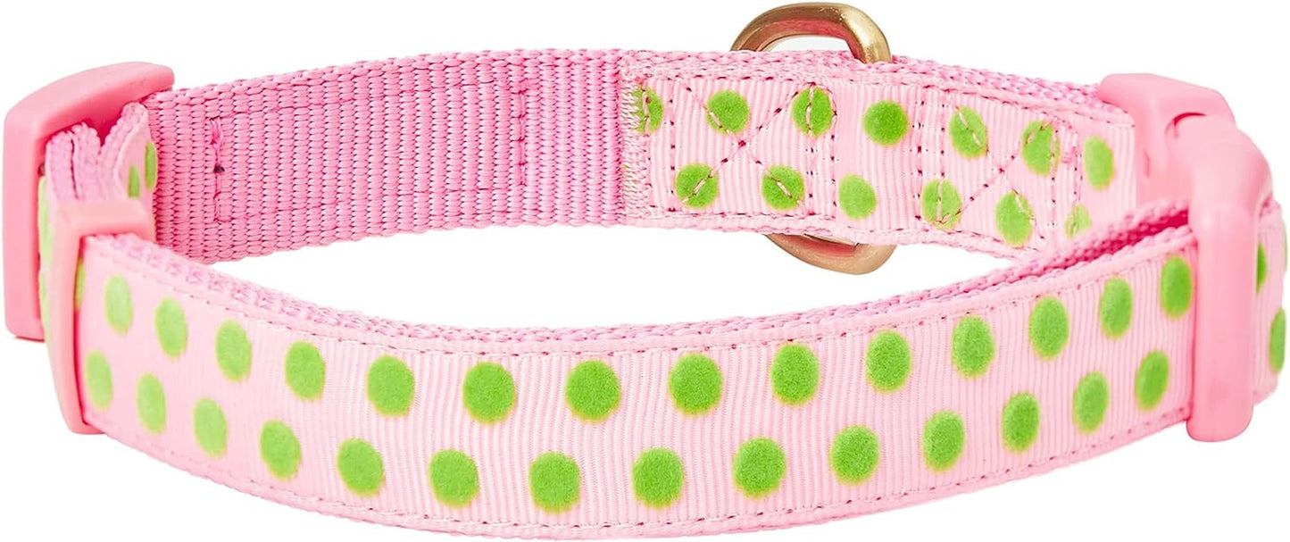 4 Patterns Adjustable Flocking Dog Collar with Artificial Silk Flower - Polka Dot in Baby Pink, Large, Neck 18"-26"