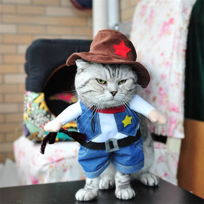 Pet Dog Cat Costume Cowboy Jeans Hoodie Shirts Halloween Costume Jumpsuit Puppy Clothes Funny Coat