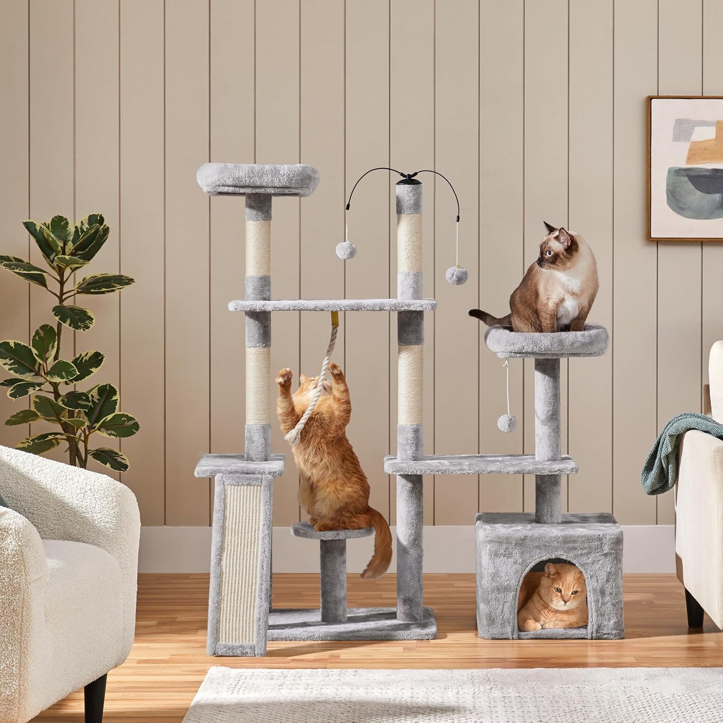 Multi-Level Cat Tree Cat Tower for Indoor Cats, Cat Condo with Scratching Posts, Cat Furniture Play Center, Plush Perch, Rotatable Cat Tree for Kittens/Large Cat, Light Gray