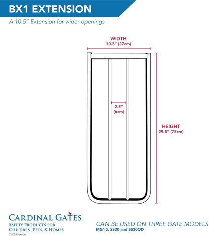 BX1 Baby Gate Extension - Fits  Safety Gates - 10.5 Inch Wide Dog Gate Extension - White